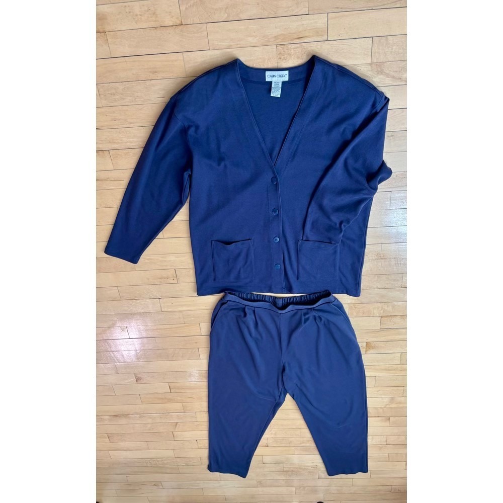 Blue Cardigan and Pants 2‎ Piece Set Woman's Petite Large Grandma Coastal Modest